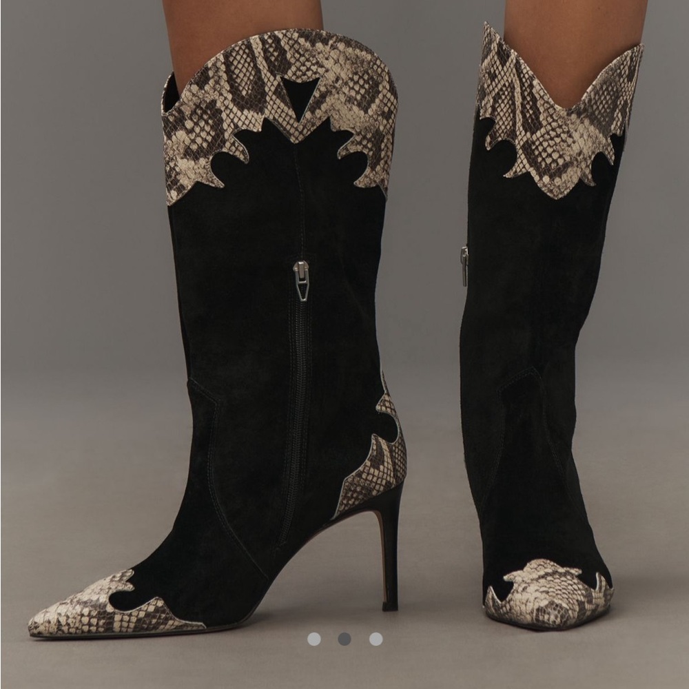 NWT Dolce Vita Kasedy Western Boots Black and Tan Snake Print